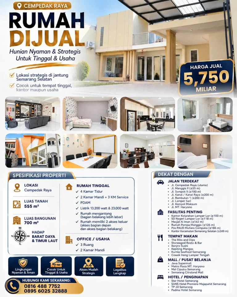 Dijual Rumah + Office di Cempedak Raya, Semarang Selatan