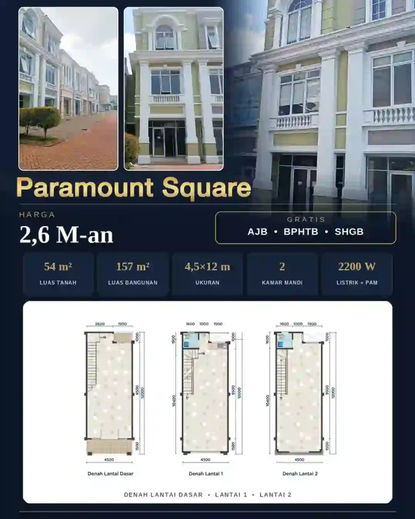 Dijual Ruko 3 Lantai di Paramount Square, Luas Bangunan 157 m²